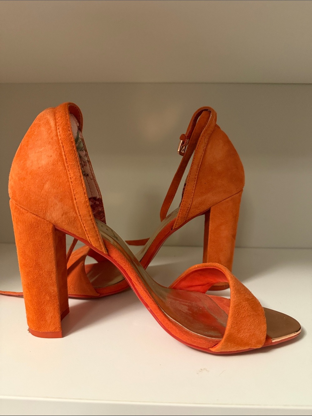 Ted Baker London Orange Suede Block Heel Sandals